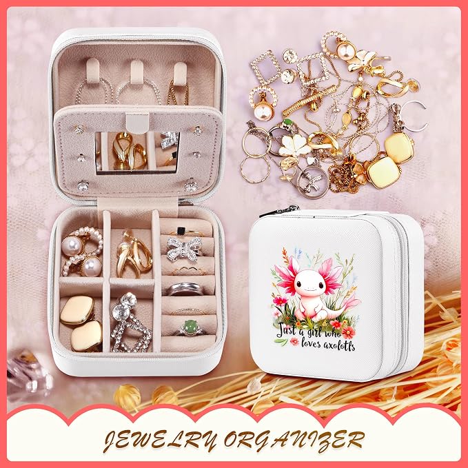 Axolotl Jewelry Box, Gifts For Teens Girls, Axolotl Lovers Stuff Items Accessories Things Merchandise Decor Merch, Travel Ring Earrings Necklace Organizer Holder!