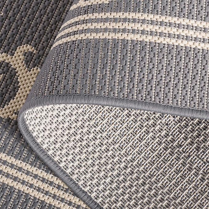 SAFAVIEH Washable Rug Outdoor Courtyard Collection - 6'7" Square, Grey & Natural, Non-Shedding & Easy Cleaning, Ideal for Patio, Backyard, Mudroom (CY2098-3606)