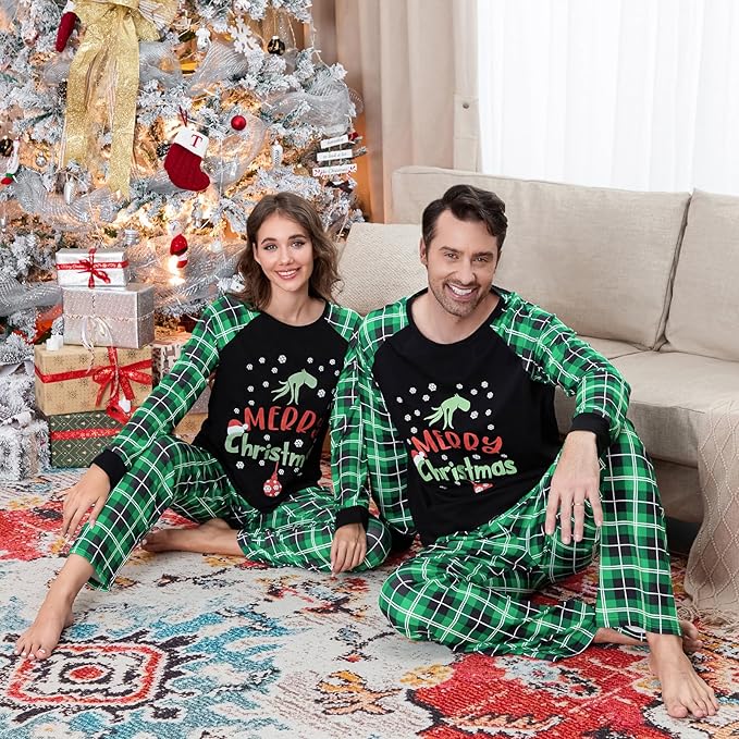 Christmas Family Pajamas Set Matching Holiday Plaid Sleepwear Set Reindeer/Tree Print Loungewear for Xmas Eve