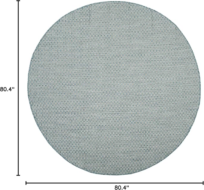 SAFAVIEH Washable Rug Outdoor Courtyard Collection - 6'7" Round, Light Blue & Light Grey, Non-Shedding & Easy Cleaning, Ideal for Patio, Backyard, Mudroom (CY8653-37121)