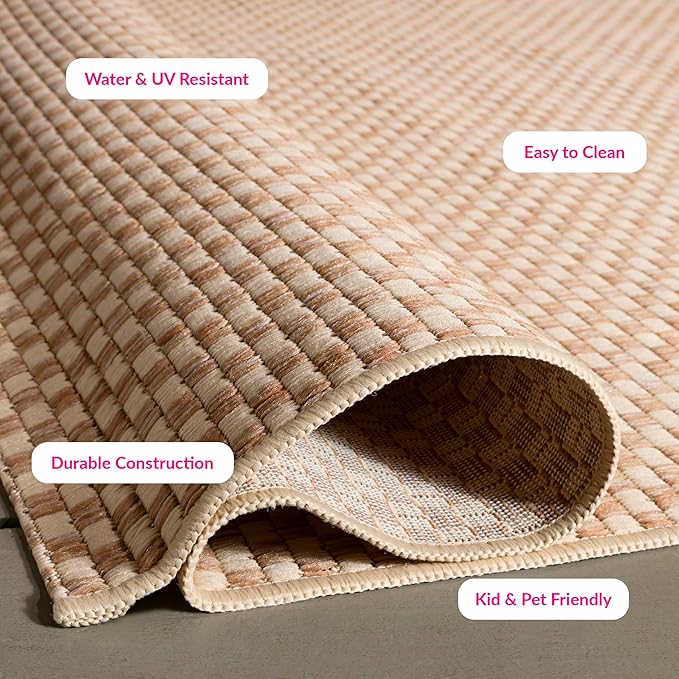 SAFAVIEH Washable Rug Outdoor Courtyard Collection - 2' x 3'7", Natural & Cream, Non-Shedding & Easy Cleaning, Ideal for Patio, Front Door, Entryway, Doormat (CY8653-03021)