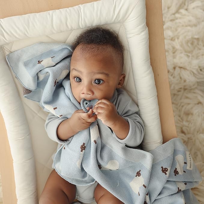 Knit Baby Swaddle Blanket - 100% Cotton Soft Cozy Lightweight Unisex Receiving Swaddling Stroller Quilt Blanket for Shower Gift Registry for Newborns Infants & Toddlers (Sheep - Grey)