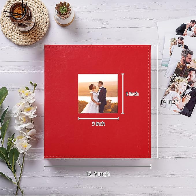 potricher Photo Album 4x6 600 Photos Leather Cover Large Capacity Picture Albums with 600 Horizontal and Vertical Pockets for Family Wedding Anniversary and Baby (Red)