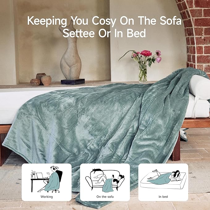 GOTCOZY Heated Blanket King Size - Electric Blanket with Dual Controller, 6 Heating Levels & 10 Hour Auto Off, ETL Certified (100x90 Inch Green)