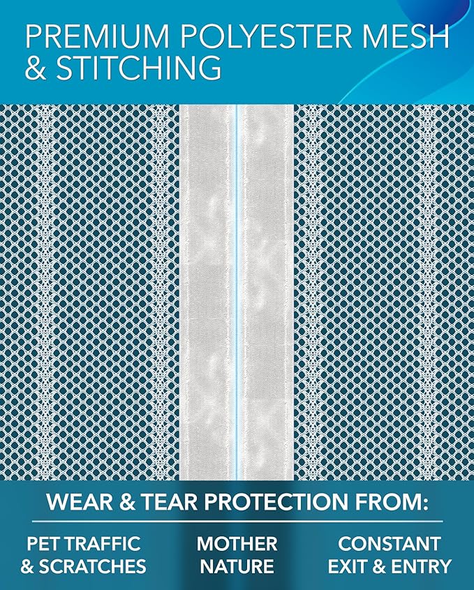 Flux Phenom Magnetic Screen Door Mesh 38x82 Inch – Easy Install, Strong Magnet Strength, Self-Sealing Mesh, Pet Tested, Hands-Free Entry, Door Screen Magnetic Closure, Keeps Bugs Out - White