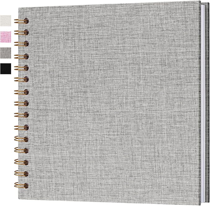 7x7 Inch Scrapbook DIY Photo Album Linen Cover Hardcover White Pages 20 Sheets Small Scrap Memory Book Grey