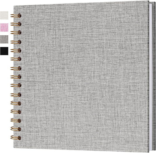 10x10 Inch Scrapbook DIY Photo Album Linen Cover Hardcover White Pages 20 Sheets Small Scrap Memory Book Grey
