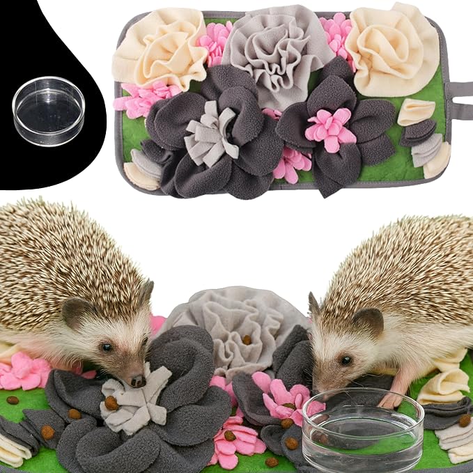 Foraging Mat For Hedgehog Enrichment Toys, Hedgehog Toys For Cage and Water Bowl, Interactive Feeding Toy For Small Pet, Rabbit Foraging Mat, Hedgehogs Accessories, Guinea Pig Toy (Gray, 17.7x9.8in)