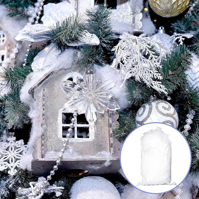Tatuo 21 oz Fake Snow 7 Oz/ 200 g Per Bag Artificial Fake Cotton Christmas White Cloud Faux Fluffy Snow Indoor Soft for Winter Christmas Tree Mantle Village Nativity Scene