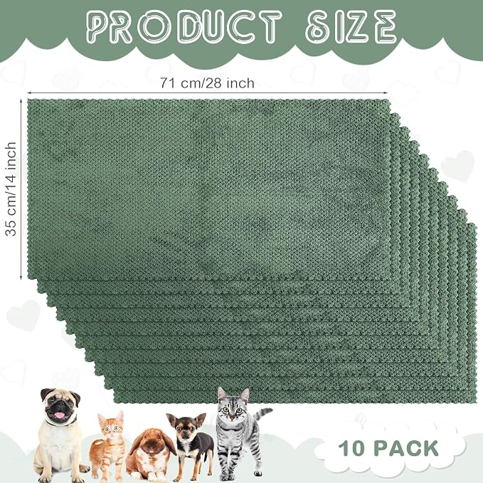 VitalCozy 10 Pcs Guinea Pig Cage Liners Washable Rat Bedding for Guinea Pigs Controlling Absorbent Waterproof Pee Pads Blanket for Rabbits Hamster Small Animal Chinchilla(Grid,14x28 Inch,Dark Green)