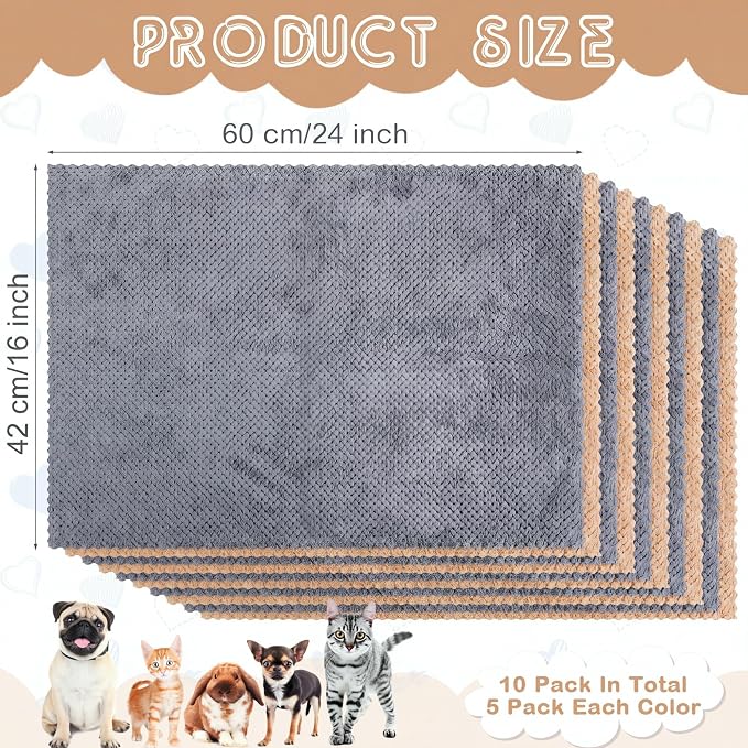 VitalCozy 10 Pcs Guinea Pig Cage Liners Washable Rat Bedding for Guinea Pigs Controlling Absorbent Waterproof Pee Pads Blanket for Rabbits Hamster Small Animal Chinchilla(Grid,18x24 Inch,Gray Coffee)