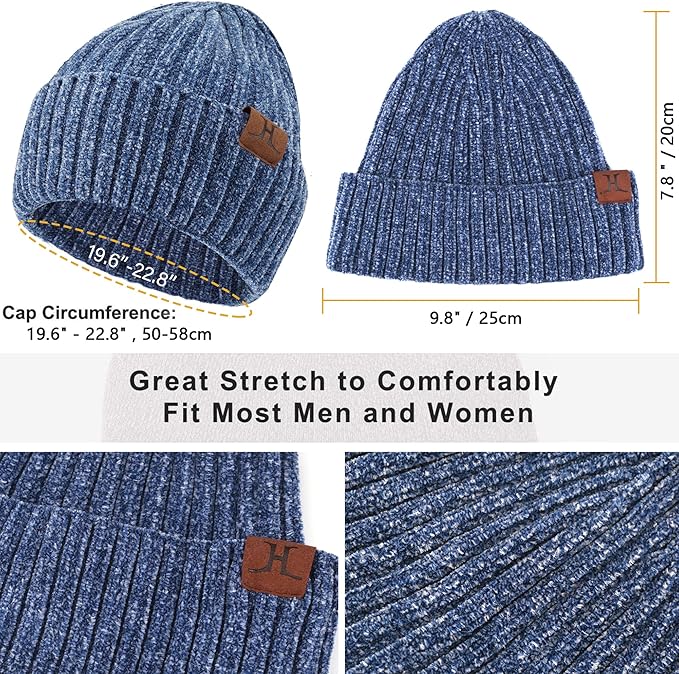 Womens Winter Knit Warm Hat Beanie Long Scarf Touch Screen Gloves Set Skull Caps Neck Scarves for Women
