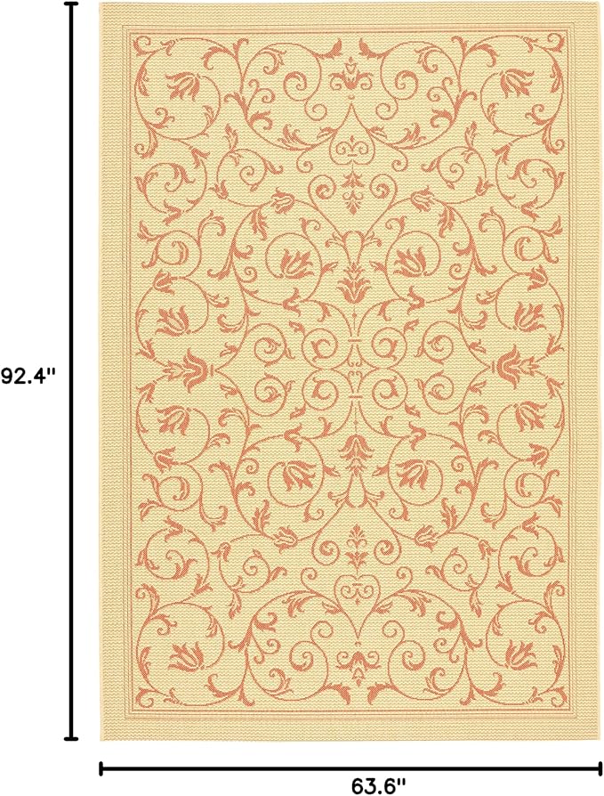 SAFAVIEH Washable Rug Outdoor Courtyard Collection - 5'3" x 7'7", Natural & Terracotta, Non-Shedding & Easy Cleaning, Ideal for Patio, Backyard, Mudroom (CY2098-3201)
