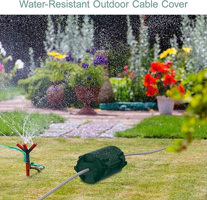 Extension Cord Cover Outdoor, 8 Pack IP54 Water-Resistant Power Cord Protector Electrical Connection Box Outside Weatherproof Cable Safety Cover for Electronics Plug Outlet Tool Holiday Light, Green