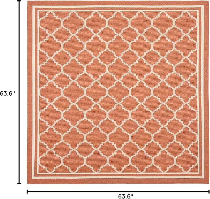 SAFAVIEH Washable Rug Outdoor Courtyard Collection - 5'3" Square, Terracotta & Bone, Non-Shedding & Easy Cleaning, Ideal for Patio, Backyard, Mudroom (CY6918-241)