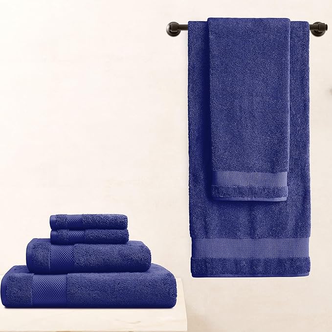 BIOWEAVES 100% Organic Cotton 700 GSM Plush Premium Washcloths 13" x 13" GOTS Certified, Face Towels Perfect for Home & Bathroom - Navy Blue, Pack of 12