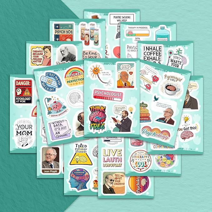 100Pcs Psychology Stickers for Laptop, for Water Botttle - Funny Psychologist Stickers for Therapist - Psychology Party Supplies - Gift for Women & Men