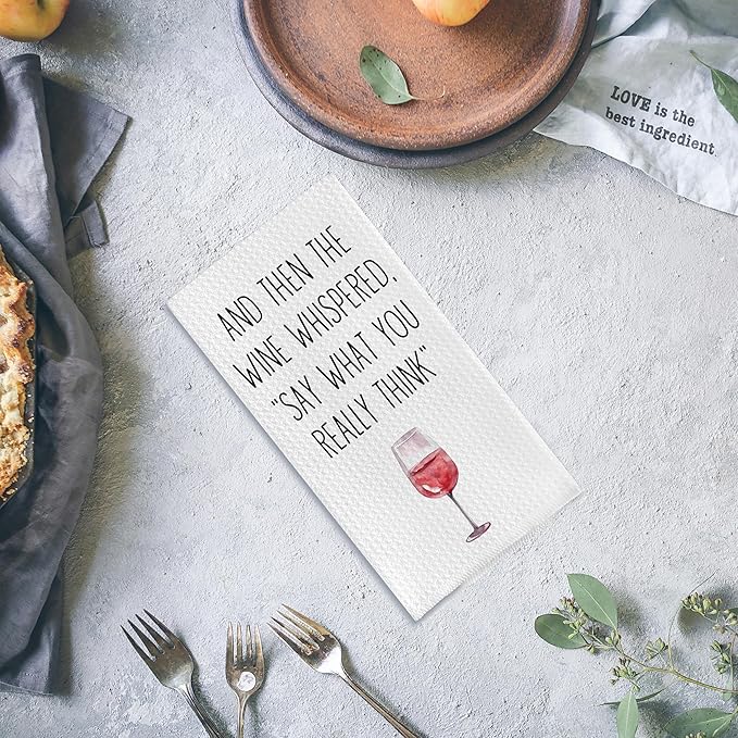 Funny Wine Kitchen Towels and Decor - When The Wine Whispered Decorative Hand Tea Towels With Saying, 16x24 Inch