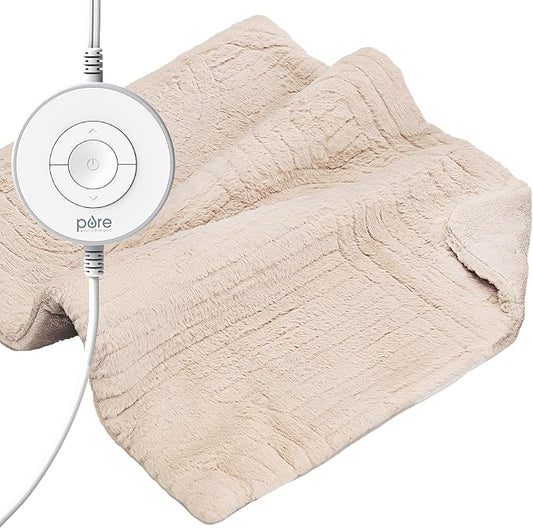 Pure Enrichment PureRadiance Ultra-Wide Luxury Heating Pad for Cramps & Back Pain Relief, Patented Design, Soft Faux Fur & Micromink, 6 Heat Settings, Machine Washable, Large, 20”x24” (Golden Sands)