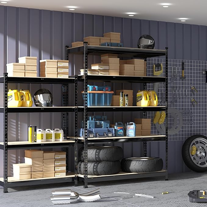 PrimeZone 5 Pack Heavy Duty Storage Shelves - 47"W x 18"D x 71"H 5 Tier Adjustable Garage Storage Shelving, Metal Utility Rack Organizer Shelf Unit for Warehouse Pantry Closet Kitchen Basement, Black