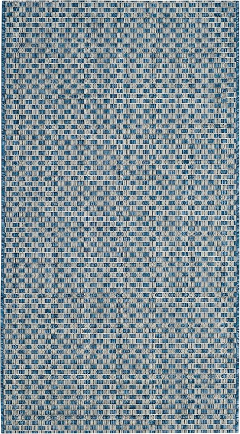 SAFAVIEH Washable Rug Outdoor Courtyard Collection - 2'7" x 5', Blue & Light Grey, Non-Shedding & Easy Cleaning, Ideal for Patio, Backyard, Mudroom (CY8653-36821)