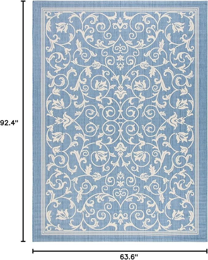 SAFAVIEH Washable Rug Outdoor Courtyard Collection - 5'3" x 7'7", Blue & Natural, Non-Shedding & Easy Cleaning, Ideal for Patio, Backyard, Mudroom (CY2098-3103)