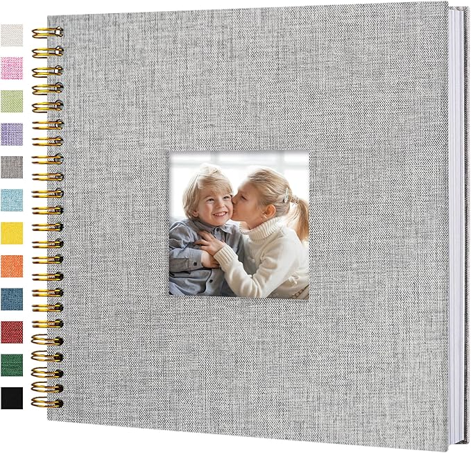 Scrapbook Photo Album Linen Cover, 12 x 12 Inch Hardcover Kraft White Pages Memory Book, for Travel Wedding Guest Book Christmas Baby Shower (40 Sheets/ 80 Pages,Grey)