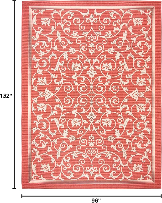 SAFAVIEH Washable Rug Outdoor Courtyard Collection - 8' x 11', Red & Natural, Non-Shedding & Easy Cleaning, Ideal for Patio, Backyard, Mudroom (CY2098-3707)