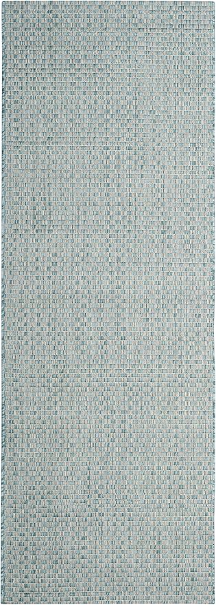 SAFAVIEH Courtyard Collection 2'3' x 8' Light Blue/Light Grey CY8653 Indoor/ Outdoor Patio Backyard Mudroom Runner Rug