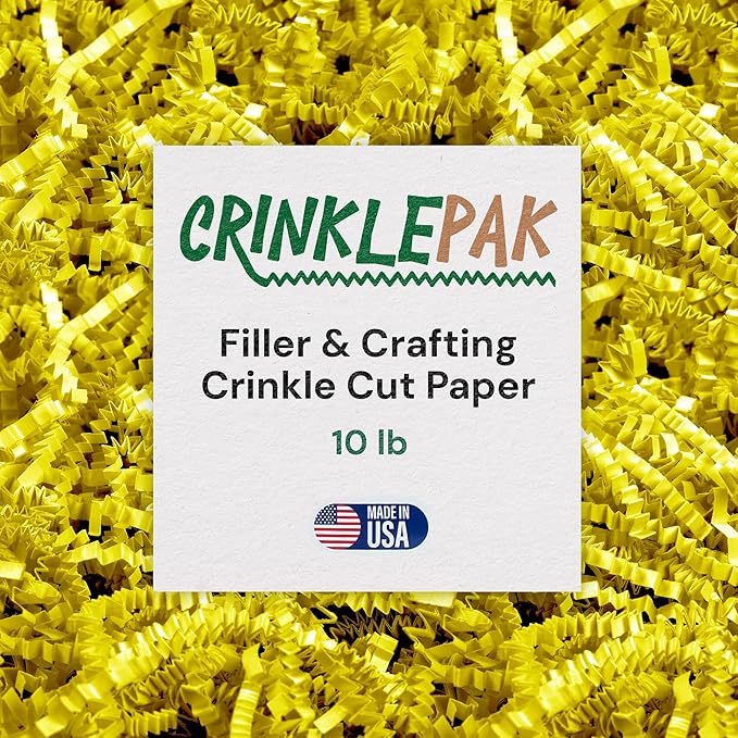 10LB USA Made Yellow Crinkle Paper Filler | Great Shredded Paper For Gift Baskets, Shipping Packages, Gift Box Filler, Basket Filler, Birthdays, Weddings, Anniversaries | Yellow Crinkle Shred