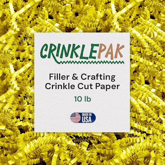 10LB USA Made Yellow Crinkle Paper Filler | Great Shredded Paper For Gift Baskets, Shipping Packages, Gift Box Filler, Basket Filler, Birthdays, Weddings, Anniversaries | Yellow Crinkle Shred