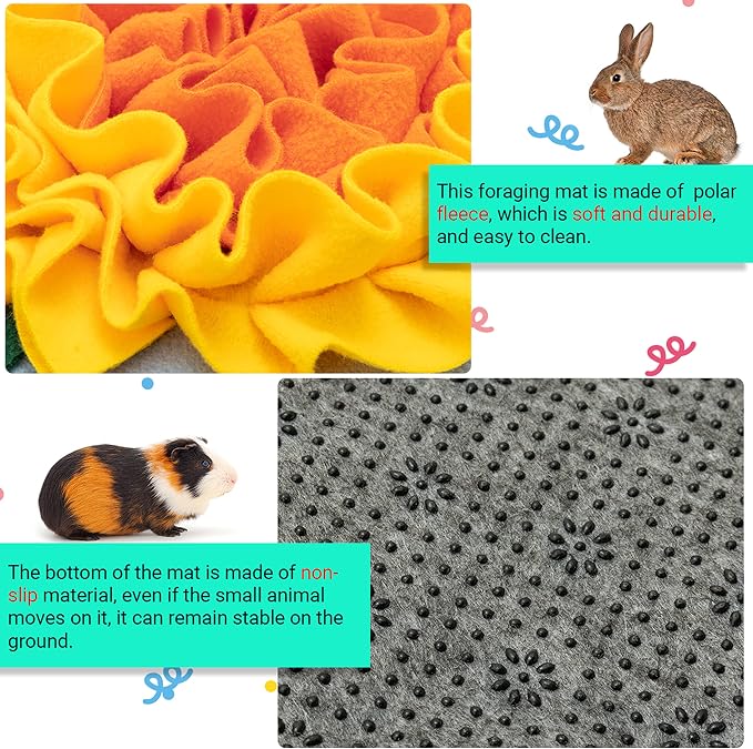 Rabbit Snuffle Mat, Bunny Foraging Feeding Toy for Small Pet | Small Animal Enrichment Toy Washable Feeding Mat for Guinea Pig Chinchilla Hedgehog Ferret