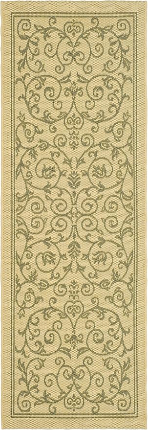 SAFAVIEH Washable Rug Outdoor Courtyard Collection - 2'3" x 10' Runner, Natural & Olive, Non-Shedding & Easy Cleaning, Ideal for Patio, Entryway, Mudroom, Hallway, Kitchen (CY2098-1E01)