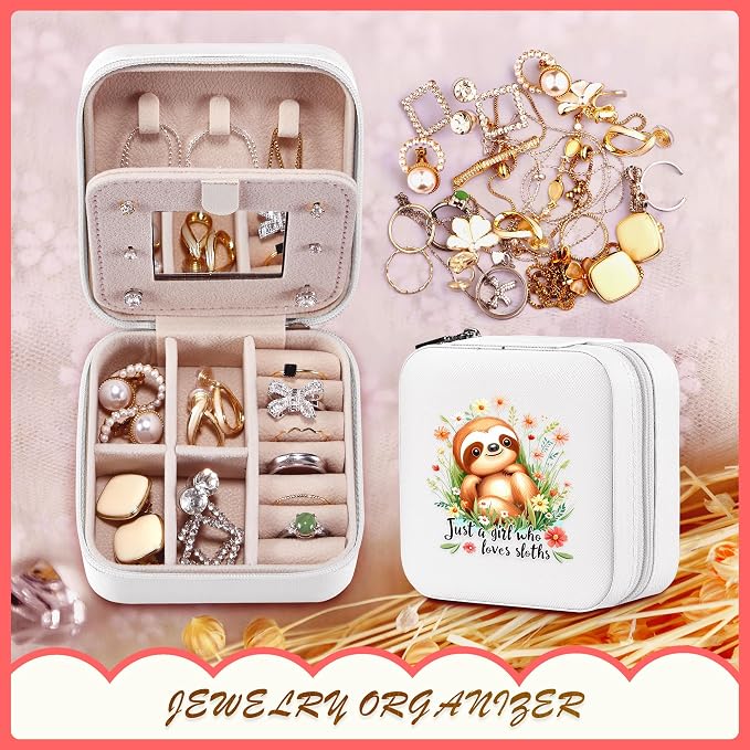 Sloth Jewelry Box, Gifts For Women Teens Girls, Sloth Lovers Themed Stuff Items Accessories Things Merchandise Decor Merch, Travel Ring Earrings Necklace Organizer Holder!