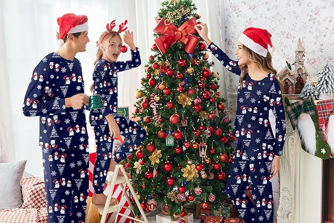 Ekouaer Family Matching Pajamas Christmas Sleepwear Long Sleeve Sleep Shirt with Plaid Pants Soft Loungewear Pjs Set S-XXL