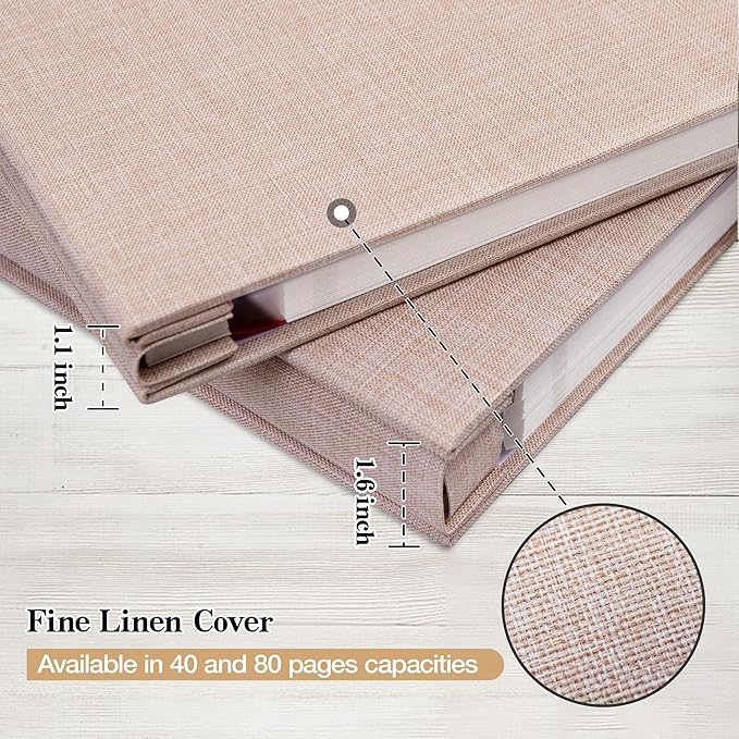 potricher 11x10.6 Inch Self Adhesive Photo Album Linen Cover 80 Pages Sticky 3x5 4x6 5x7 6x8 8x10 8.5x11 Magnetic DIY Scrapbook Photo Album with A Metallic Pen (Beige)