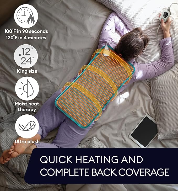 GENIANI Electric Heating Pad for Back Pain & Cramps Relief, Electric Throw, Auto Shut Off, Machine Washable, Moist Heat Pad for Neck & Shoulder - Valentines Day Gifts for Her, 12x24 Viridian Green