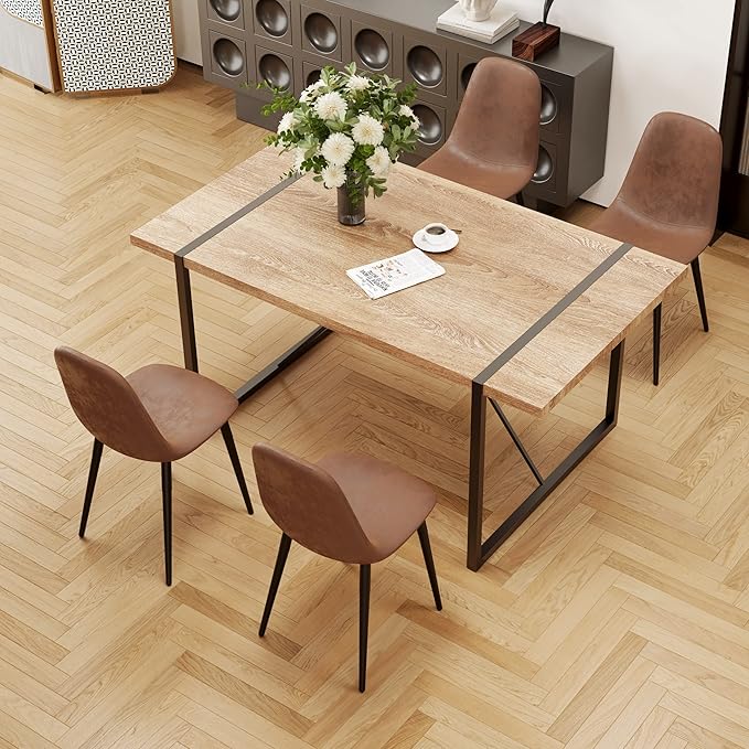 55'' Kitchen Table,Dinner Table for 4-6, Kitchen & Dining Room Tables,Wood Dining Table with Metal Legs for Living Room & Dining Room