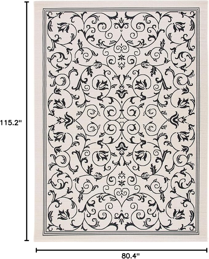 SAFAVIEH Courtyard Collection 6'7' x 9'6' Black / Sand CY2098 Scroll Indoor/ Outdoor Patio Backyard Mudroom Area-Rug