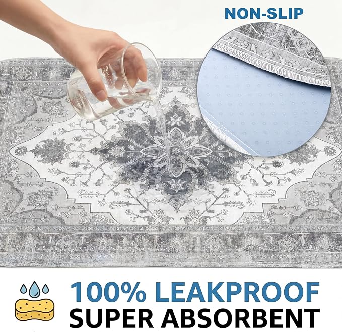 Washable Pee Pads for Dogs,Great Urine Absorbent Reusable Puppy Training Pads,Waterproof,Leak-Proof & Non-Slip Potty Pads for Whelping,Crate,Playpen,Bed.(Gray Floral,54"x54")