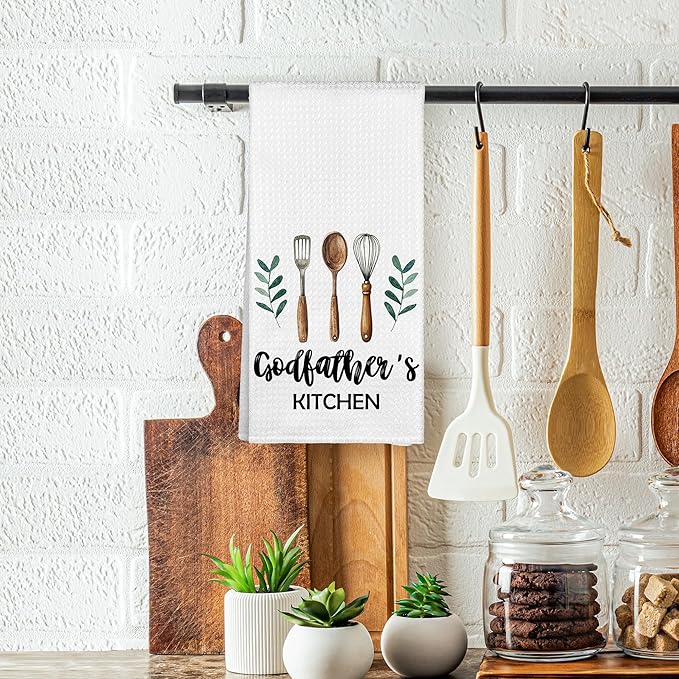 Godfather's Kitchen Towels, Godfather Christmas Birthday Gifts Hand Towels for Godfather from God Daughter, Rustic Farmhouse Decorative Tea Dish Towels for Room Father's Day Decor 16x24 in