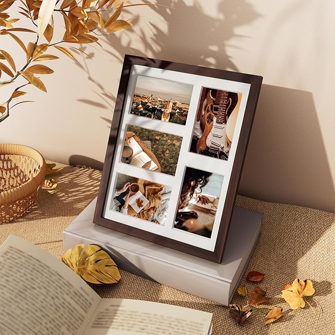 Vittanly 11x14 Collage Picture Frame, Displays 5Pcs 4x6 Pictures with Mat or 1Pcs 11x14 without Mat for Wall Mounting, Picture Frames Collage Wall Decor in Brown, 1 Pack