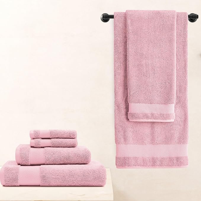 BIOWEAVES 100% Organic Cotton 700 GSM Plush Luxury Bath Towels for Bathroom 30" x 58" GOTS Certified - Dusty Pink, Pack of 2