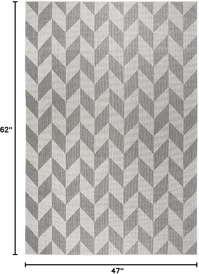 Nicole Miller New York Patio Country Calla Contemporary Herringbone Indoor/Outdoor Area Rug, Black/Grey, 3'11"x5'2"