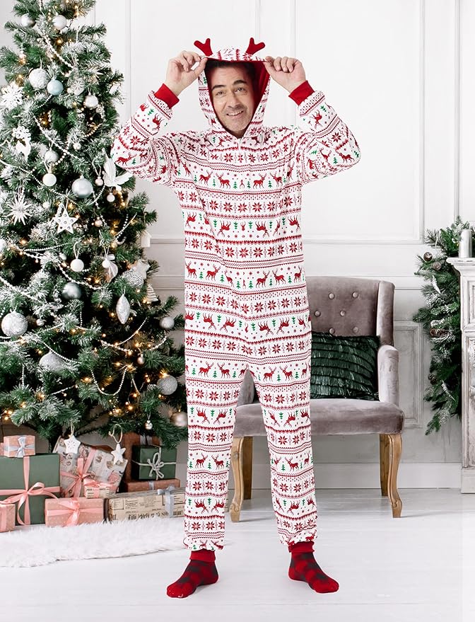 PATPAT Matching Family Christmas Onesie Pajamas – Holiday Hooded Jumpsuit Sleepwear PJs Couples Xmas Loungewear with Socks