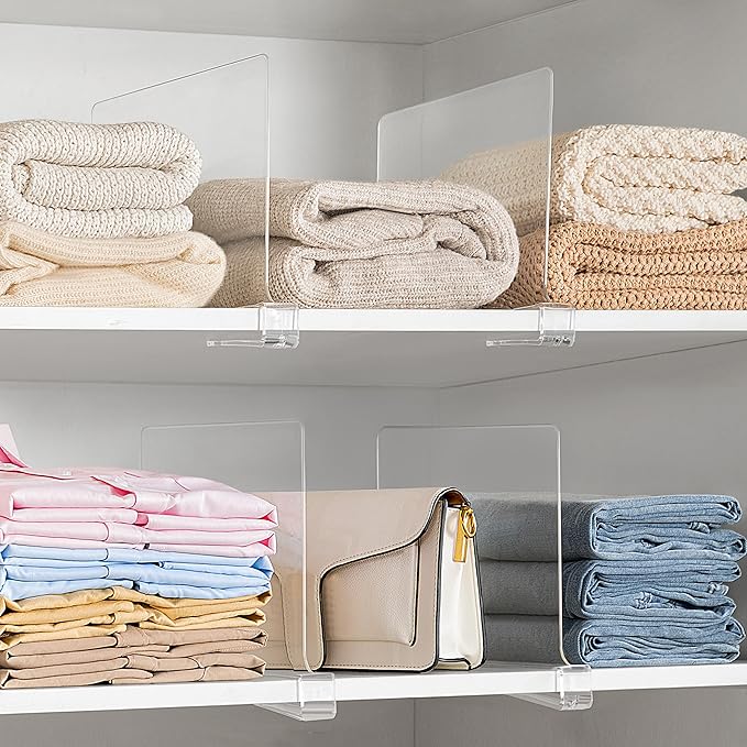 HBlife 3 Pack Clear Shelf Dividers, Vertical Purse Organizer for Closet Perfect for Sweater, Shirts, Handbags in Bedroom and Kitchen, Adjustable Acrylic Bookshelf for Organization