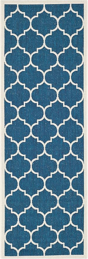 SAFAVIEH Courtyard Collection 2'3" x 22' Navy/Beige CY6914 Trellis Indoor-Outdoor Waterproof Easy-Cleaning Patio Backyard Mudroom Runner-Rug