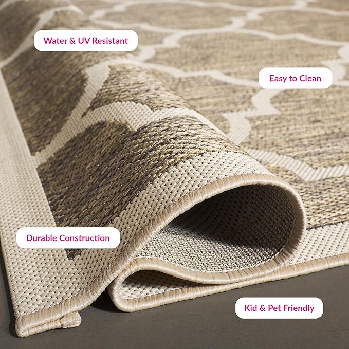 SAFAVIEH Courtyard Collection 2'7" x 5' Brown/Bone CY6914 Trellis Indoor/ Outside Waterproof Easy cleansingPatio Backyard Mudroom Area Mat