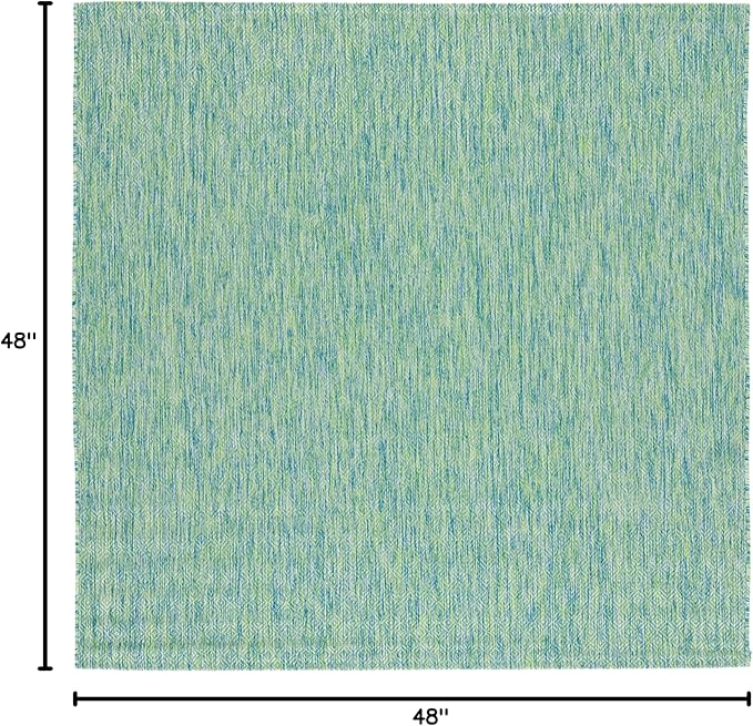 SAFAVIEH Washable Rug Outdoor Courtyard Collection - 4' Square, Green & Blue, Non-Shedding & Easy Cleaning, Ideal for Patio, Backyard, Mudroom (CY8521-55722)