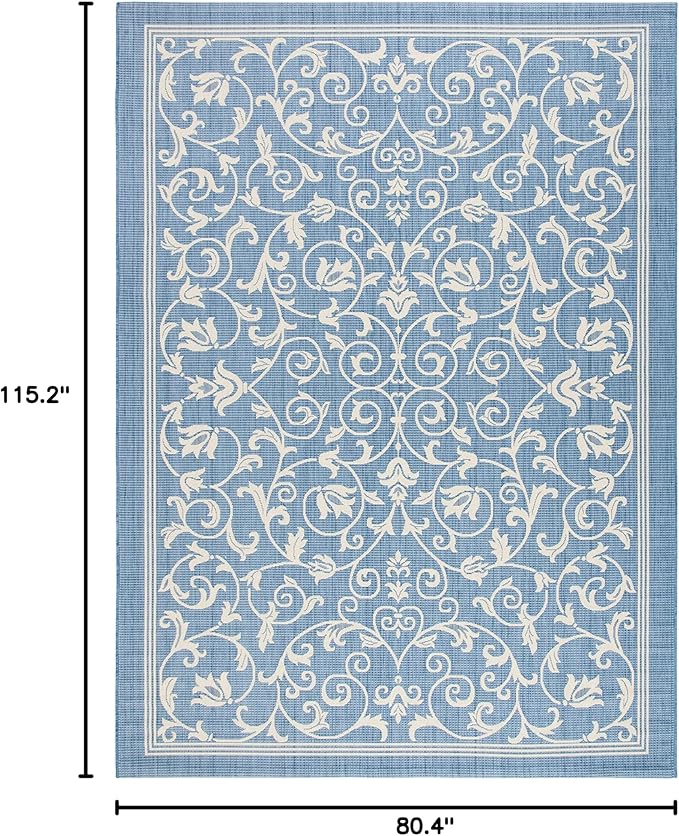 SAFAVIEH Washable Rug Outdoor Courtyard Collection - 6'7" x 9'6", Blue & Natural, Non-Shedding & Easy Cleaning, Ideal for Patio, Backyard, Mudroom (CY2098-3103)